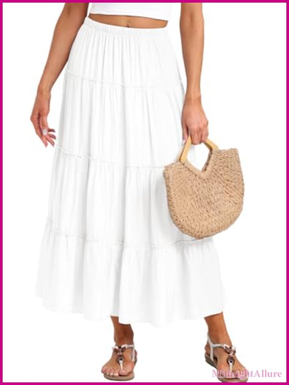 Women's Boho Maxi Skirt Flowy A-Line Long Dress Elastic Waist
